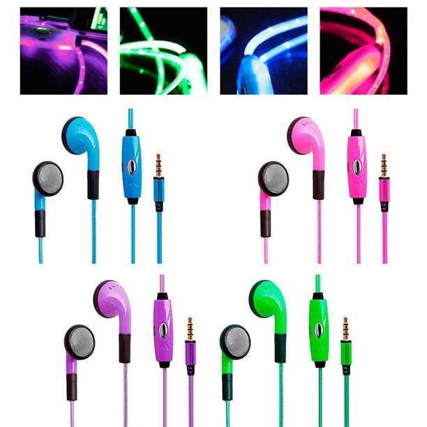 Sport Glow Stereo LED Flash Light Earphone Earbud Headset for Phones Flat purple