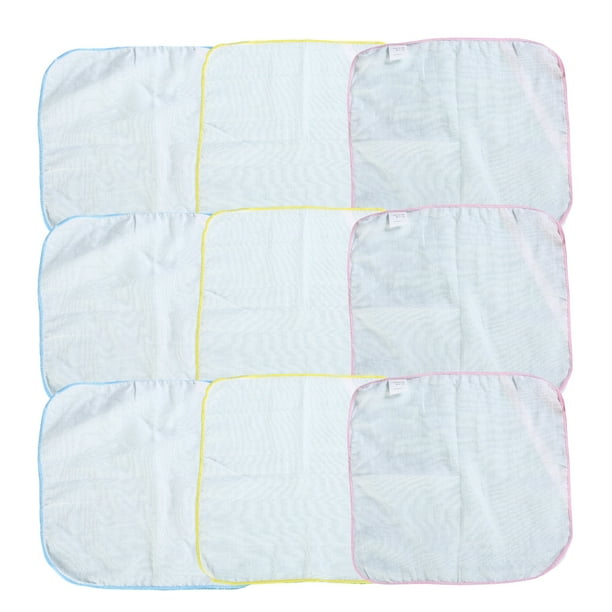 EeaseMX 9 toallas pequeñas de algodón de 30 x 30 cm, cuadradas, para bebé, absorbentes de agua (rosa, azul y amarillo, 3 unidades cada una)