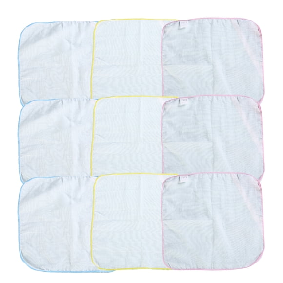 EeaseMX 9 toallas pequeñas de algodón de 30 x 30 cm, cuadradas, para bebé, absorbentes de agua (rosa, azul y amarillo, 3 unidades cada una)
