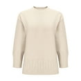 thumbnail image 4 of Qulqfy Pullover Women's Sweaters Cotton Tunic Beige Crew Neck Jacquard Knitted Long Sleeve Solid Shirts Womens Fall Sweater L, 4 of 6