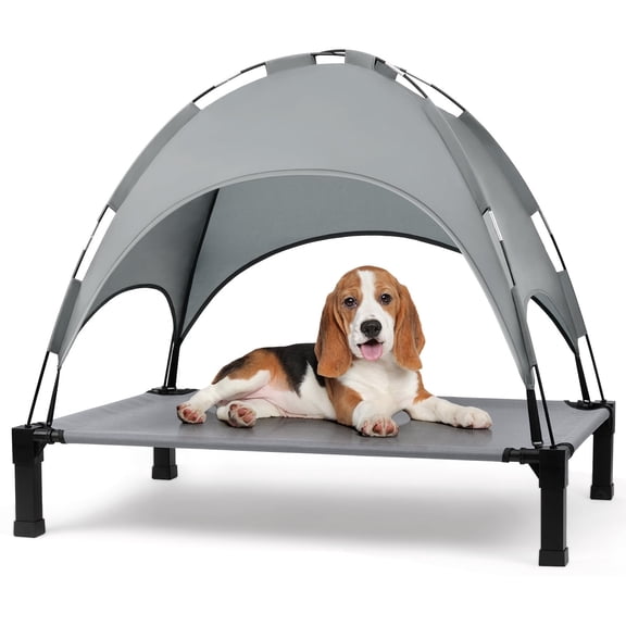 Niubya Cooling Elevated Dog Bed, Portable Raised Pet Cot with Removable Canopy and Washable Mesh, Medium, Grey