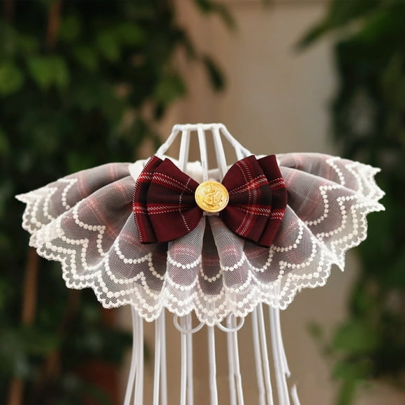 Pet Lace Bibs Collar Fashionable Cute JK Plaid Pet Neckerchief for Pet Scarf Accessories Dogs Cats Wine Red M