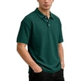 thumbnail image 5 of Mens Waffle Knit Polo Shirt Short Sleeve Button Down Pocket Tee Casual Summer Top Breathable Lightweight Golf Work Wear Dark Green 2XL, 5 of 5