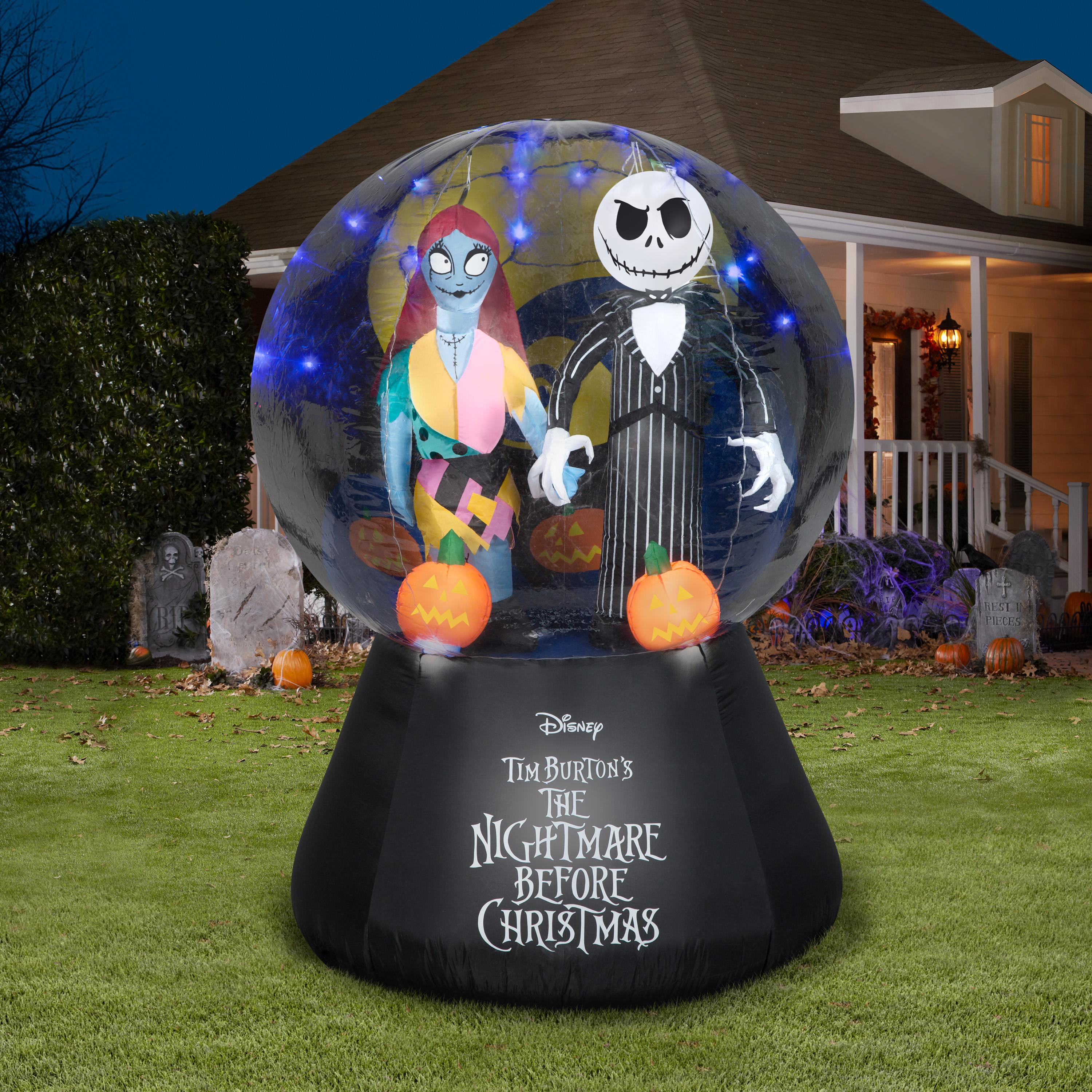 Halloween Airblown Inflatable Nightmare Before Christmas Jack and Sally Globe Scene - image 3 of 5