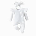thumbnail image 3 of NOLDARES Newborn Baby Girl Clothes Jumpsuit Set Ruffle Romper Headband One-Piece Coming Home Outfits Fall Clothes,A1120-White, 3 of 9