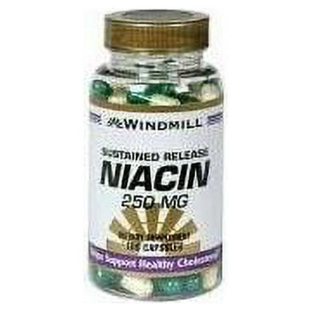 2 Pack Windmill Niacin 250mg Capsules Sustained Release 100 Capsules Each