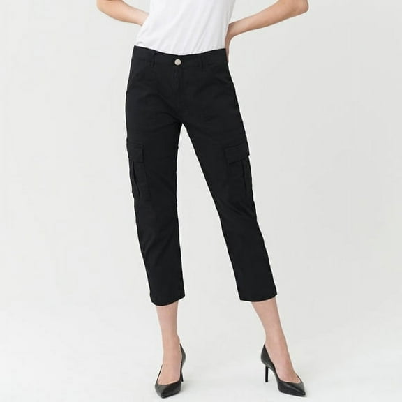 3x1 Women's BLACK Alanna Cargo High Rise Straight Slim Cropped Jeans 31