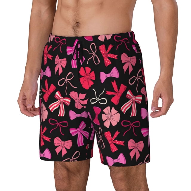 Balery Various pink and red Bow knots Bañador para hombre, shorts de playa de secado rápido con entrepierna y forro de compresión-Medium