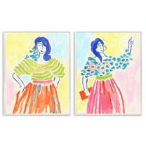 Stupell Industries Stylish Women Bright Hues People Painting White Framed Art Print Wall Art, 16 x 20, Set of 2
