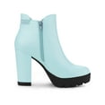 thumbnail image 3 of BLISSFUL STEP Women's Chelsea Boots Platform Block Cleated Sole Heel Sky Blue 6, 3 of 7