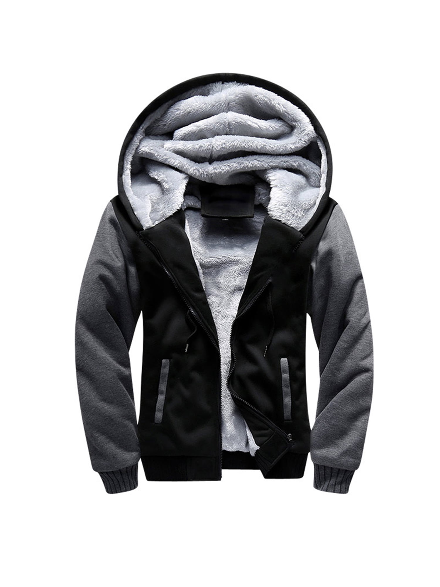 Mens Winter Zip Up Hoodie Heavyweight Sherpa Lined Warm Coat Fleece