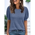 thumbnail image 4 of Women'S Tops Sweater Long Tunic Dressy Casual Blouses Business Cute Trendy Short Sleeve Shirt Blue M, 4 of 9