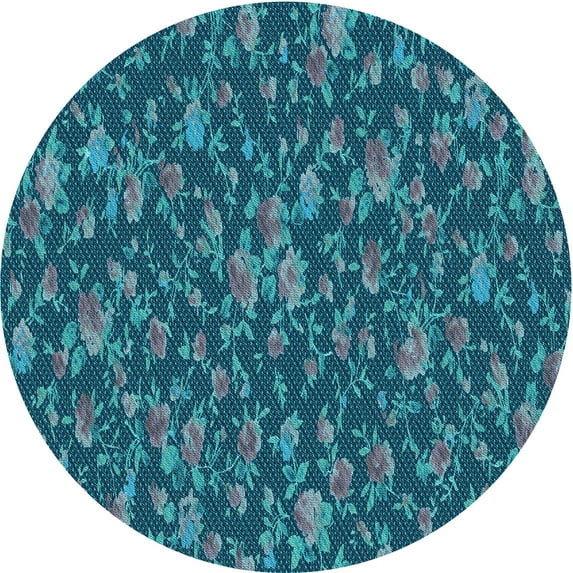 Ahgly Company Indoor Round Patterned Dark Turquoise Green Area Rugs, 5' Round