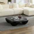 thumbnail image 2 of Modern Coffee Table with Faux Travertine Texture and Black Piano Finish for Living Room or Office, Lightweight Fiberglass-Reinforced Design with Scratch-Resistant Surface and Rounded Base, 2 of 9