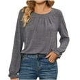 thumbnail image 4 of TKLPEHG Womens Tunic Tops Crew Neck Pleated Tunic Tops Fashion Classic Solid Color Long Sleeve Loose Lightweight Casual Comfy Blouses (Gray,S), 4 of 4