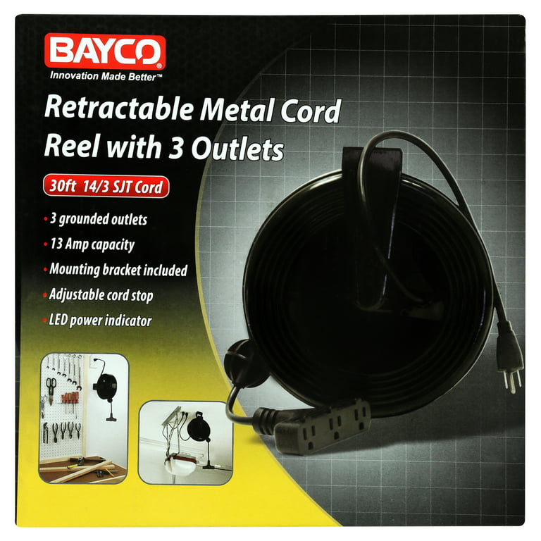Bayco SL-801 Triple Tap Extension Cord, Retractable Reel,, 46% OFF