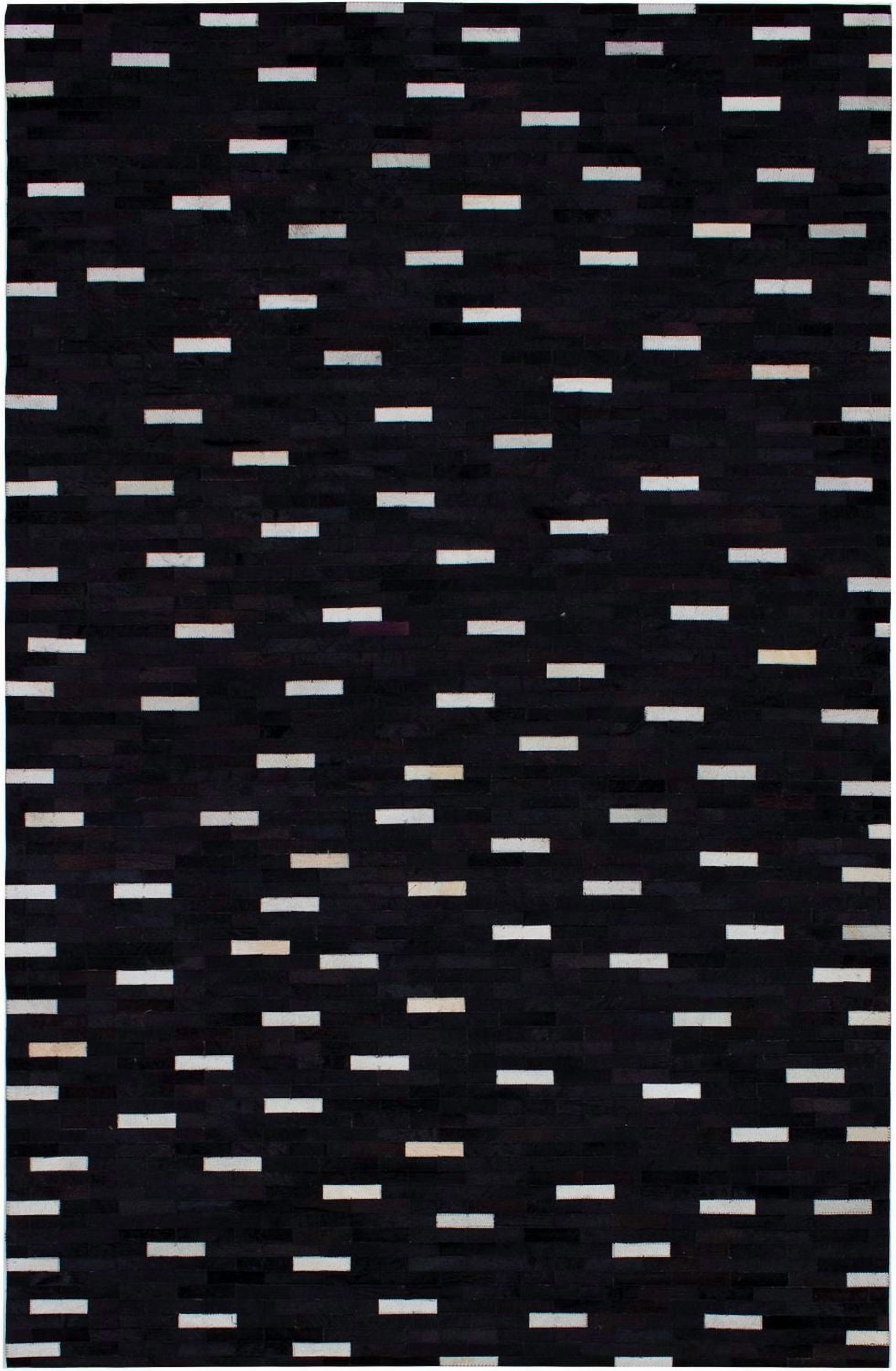 ECARPETGALLERY 5'1" x 7'11" Contemporary Cowhide Patchwork Handmade Area Rug for Living Room, Dining Room and Bedroom in Black