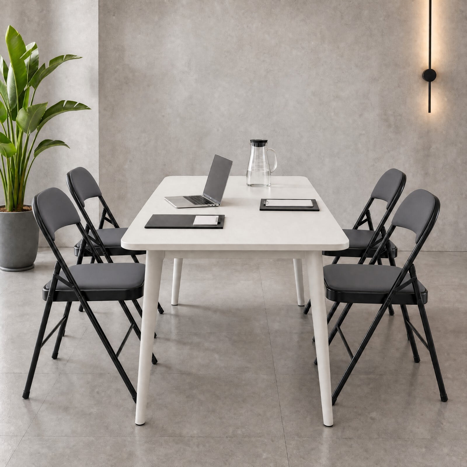 Kelno Folding Chair Set of 4 PU Leather Padded Guest Chairs with Lightweight Sturdy Metal Frame, Black