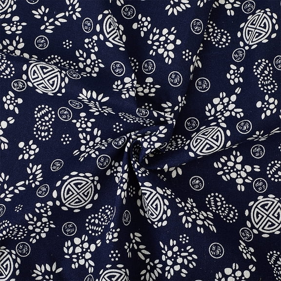 1 Yard 63 Inch Prussian Blue Linen Fabric Floral Pattern Canvas Soft Breathable Needlework Embroidered Cloth