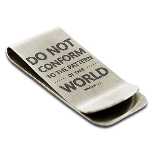 Stainless Steel Do Not Conform Romans 12:2 Engraved Money Clip Credit Card Holder
