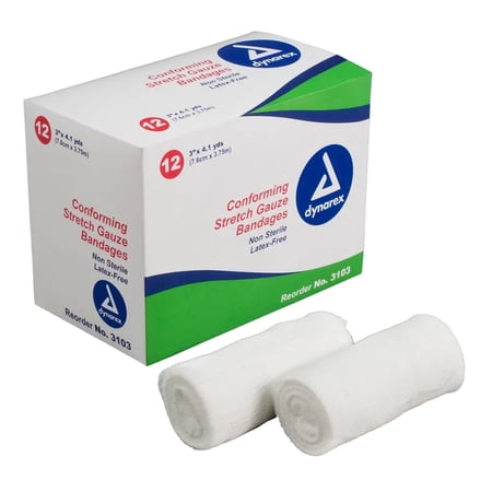 Dynarex White Conforming Bandage NonSterile 3" x 4-1/10 Yd 3103 96 per Case