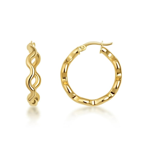 14K Yellow Gold Wavy Hoop Earrings (S/L) (Small)
