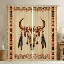 Manfei Farm Bull Skull Black Out Curtains,Rustic Farmhouse Cabin Curtains Pack of 2 (42x63 Each),Boho Bohemian Style Bedroom Curtains For Men Women,Ultra Soft Home Decor