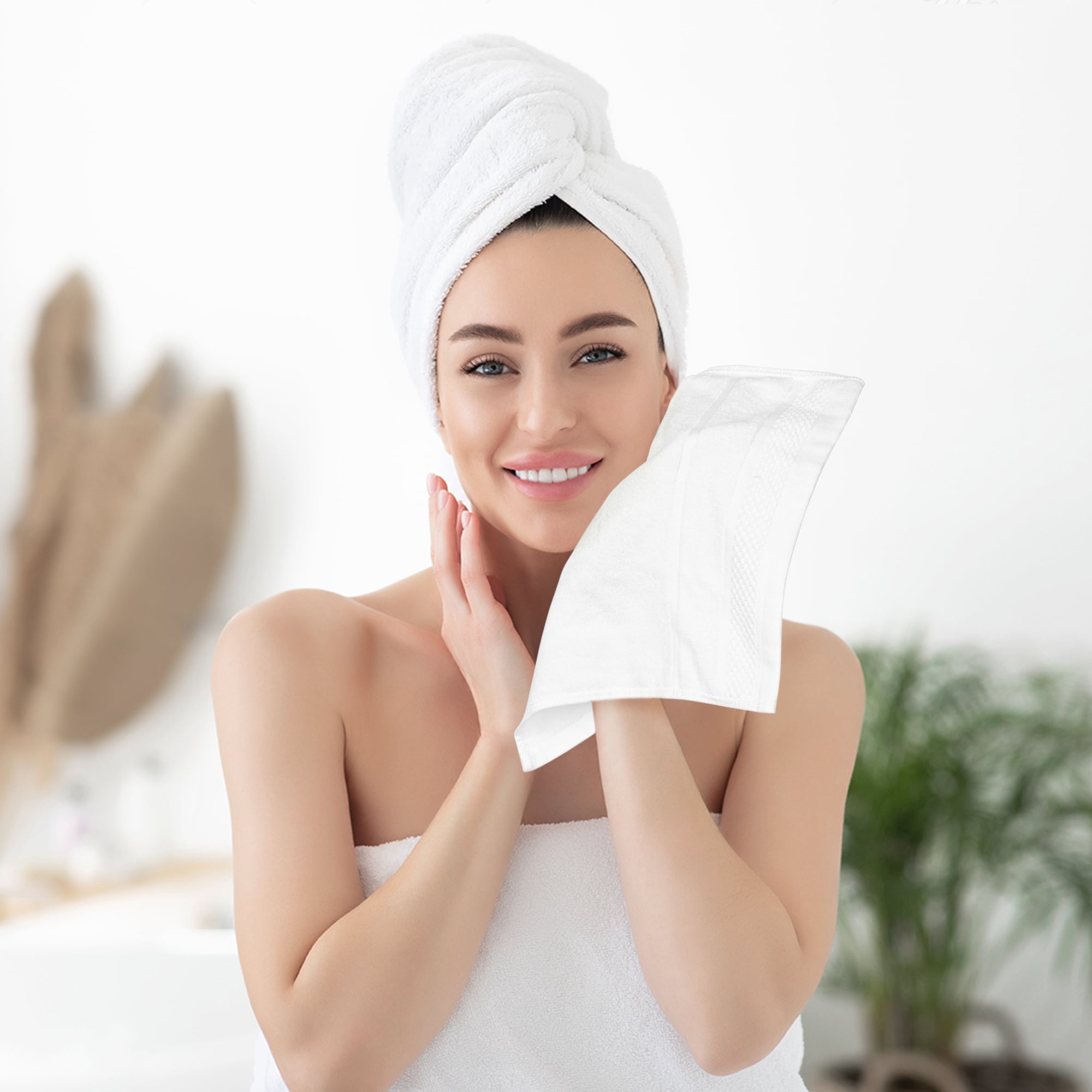 Unique Bargains Cotton Wash Cloths for Face Striped Face Cloths Highly Absorbent Towels White