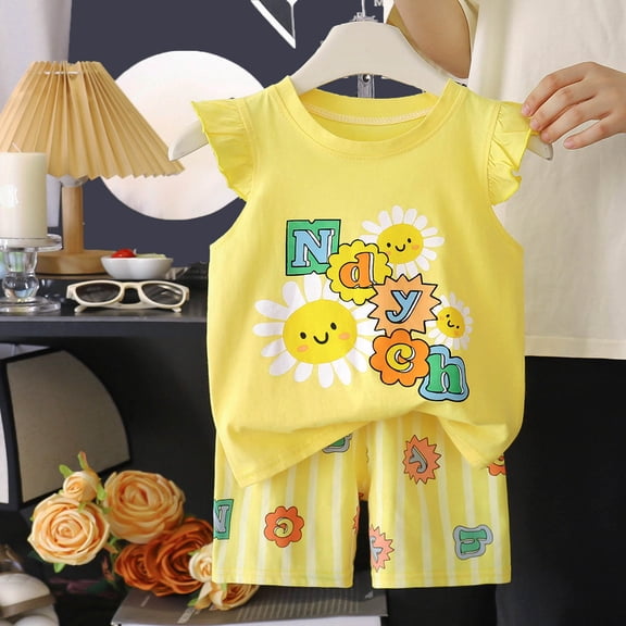 Baby Girl Clothes 9-12 Months Summer 2Pcs Outfits Set – Toddler Girls Flower Short Sleeve T-Shirt and Pants Gift Set Summer 2Pcs Gift Outfits Set 2Pcs Summer Beach Outfits
