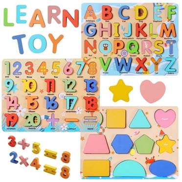 LENNYSTONE Wooden Puzzles for Toddlers, Alphabet Number Shape Puzzle Learning Toys for Kids Ages 3-5 Year