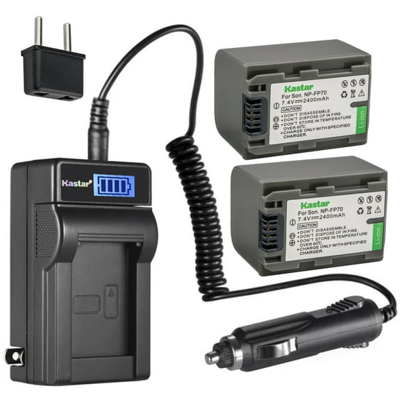 Kastar 2-Pack NP-FP70 / NP-FP71 Battery and LCD AC Charger Compatible with Sony HDR-HC3, HDR-HC3E, DCR-DVD103, DCR-DVD105, DCR-DVD202, DCR-DVD203, DCR-DVD205, DCR-DVD304, DCR-DVD305, DCR-DVD403