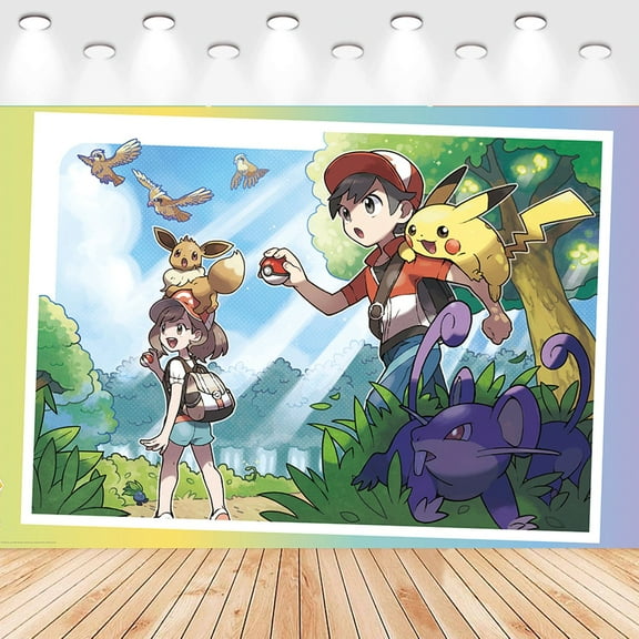 Pokémon Cartoon Birthday Party Decorations Supplies, Masks Party Photography Backdrop Photo Decor Banner, Kids Boys Baby Shower Photography Backdrop5 X3ft