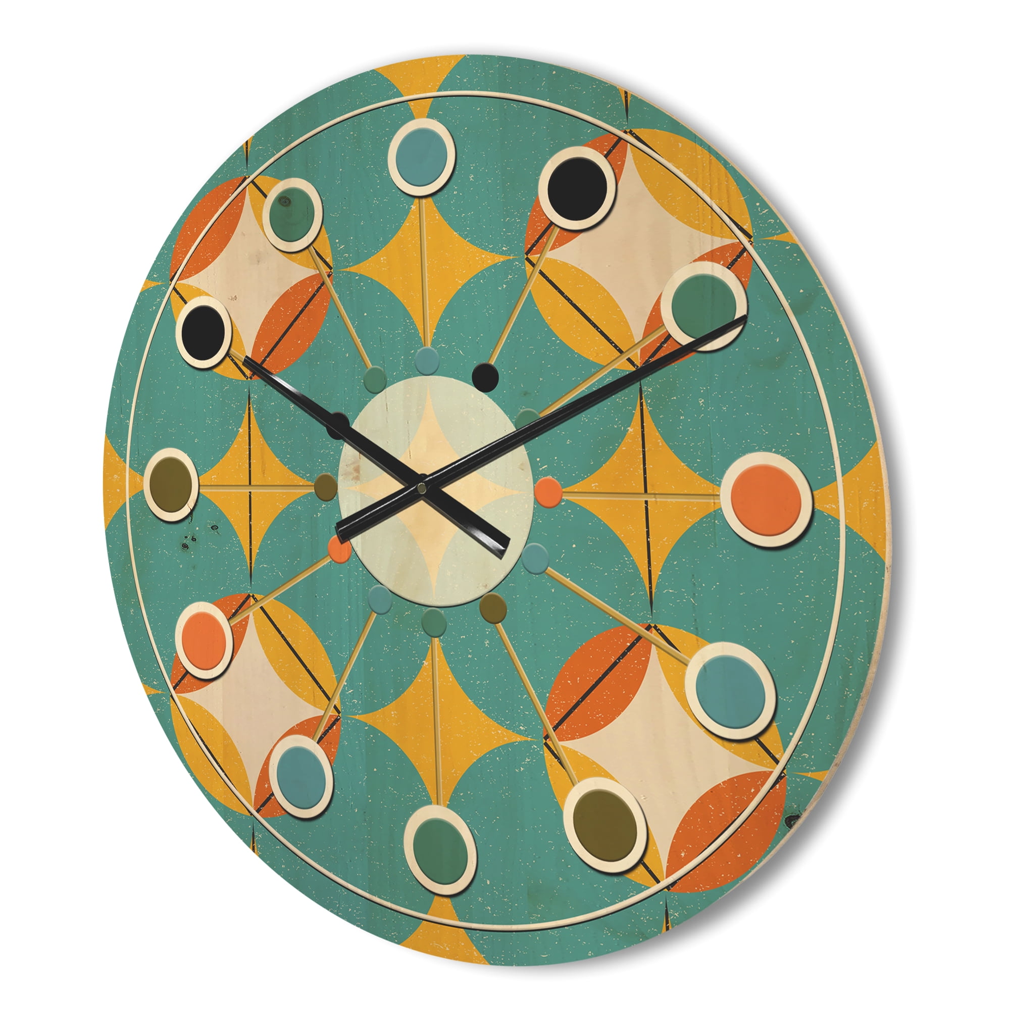 Designart 'Diamond Retro Pattern IV' Mid-Century Modern Wood Wall Clock
