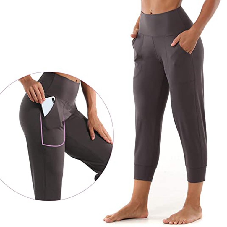 QUYUON Women Running Capris with Pockets Stretch Yoga Leggings Fitness  Running Gym Sports Pockets Active Pants Athletic Works Capris Female Capris