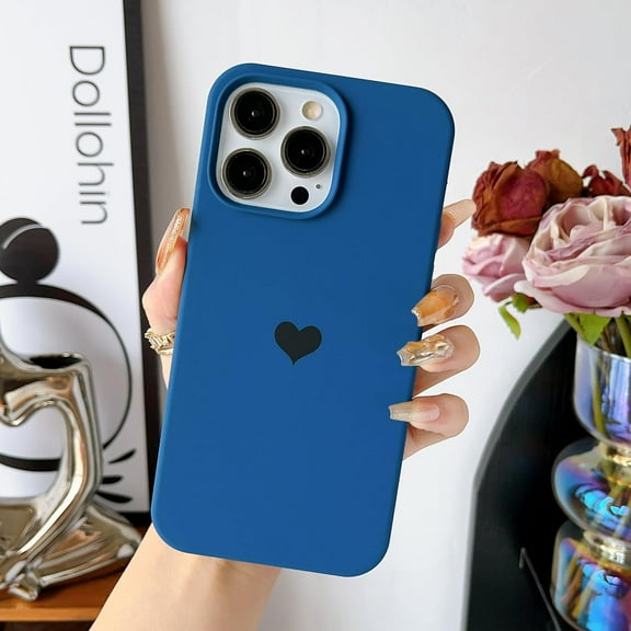 for Silicone iPhone 13 Pro Max Case Women Girls Heart with Soft Anti-Scratch Microfiber Lining Protective Phone Cases for iPhone 13 Pro Max Blue