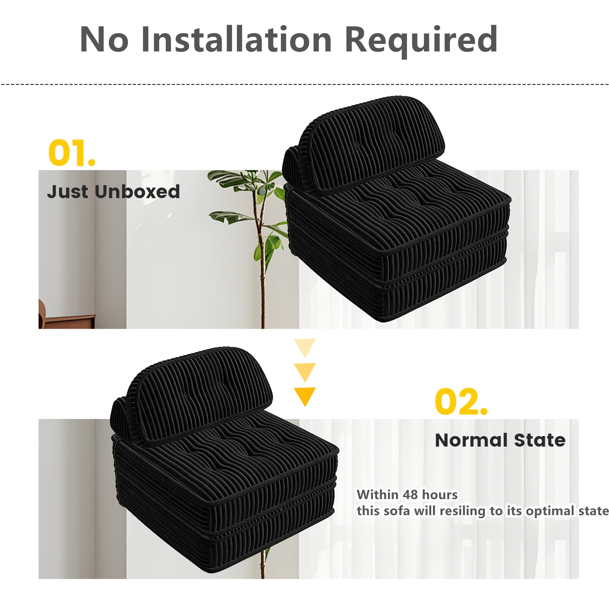 Aukfa Tufted Futon Convertible Folding Sofa Bed with Back Support, Twin Size, Corduroy, Black