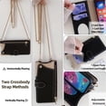 thumbnail image 5 of For Apple IPhone 14 Pro PU Leather Wallet Case Magnetic Flip Cover Multi-Card Slots Zipper Pocket With Hidden Makeup Mirror，Detachable Metal Shoulder Strap,Black,For iPhone 14 Pro, 5 of 7