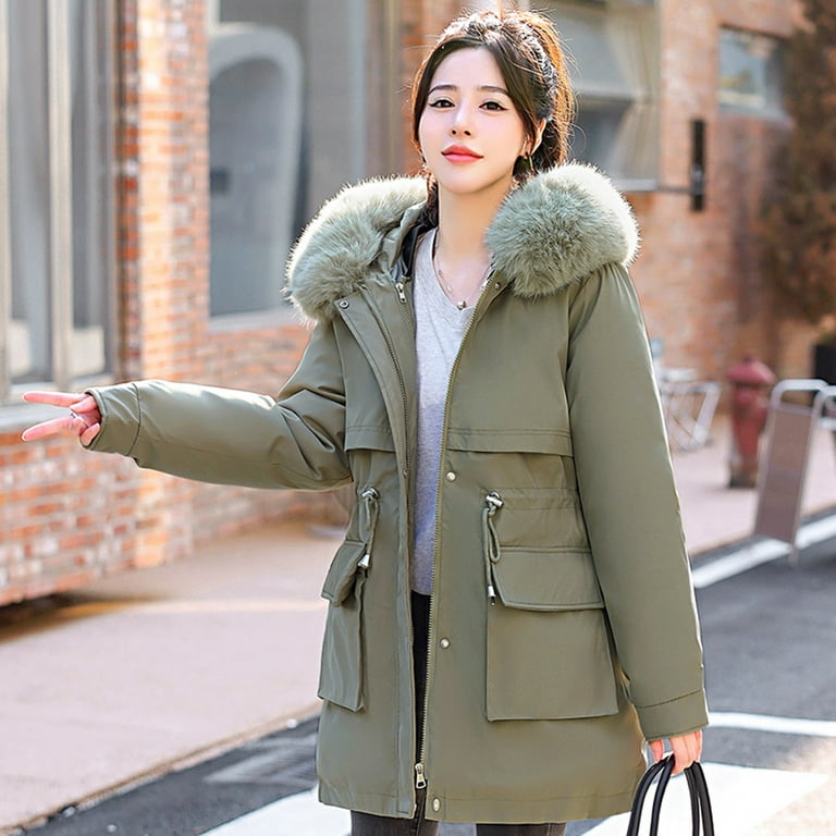 loopsun Fall Savings Holiday Deals 2023 for Womens Coats,Womens Winter  Jacket Warm Overcoat Slim Fur-Collar Zipper Thicker Coat Outwear