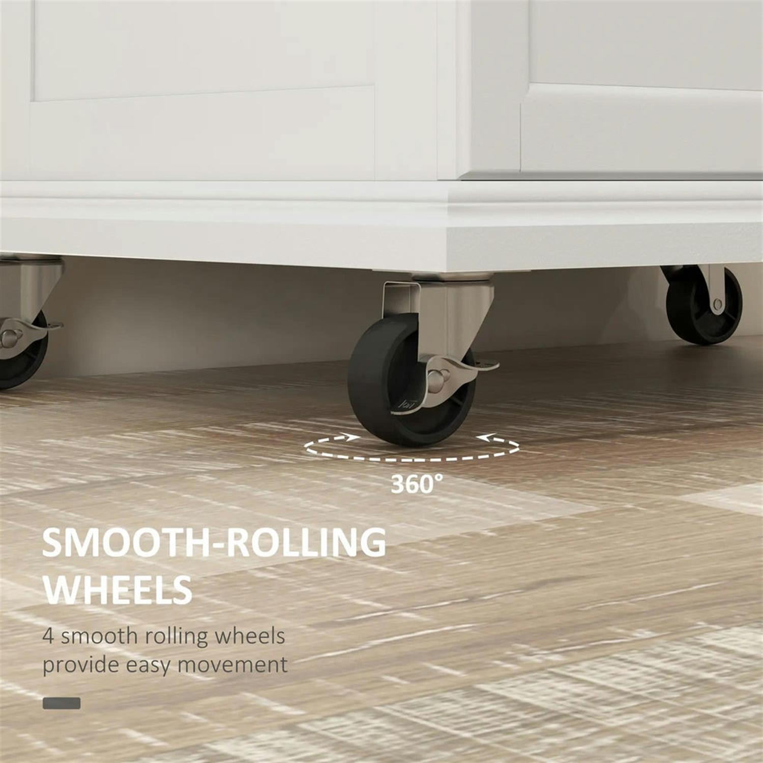 Demi Bonn 35" Kitchen Island Cart on Wheels with Stainless Steel Top, Rolling Dining Room Serving Utility Carts Mobile Movable with Towel Rack, White