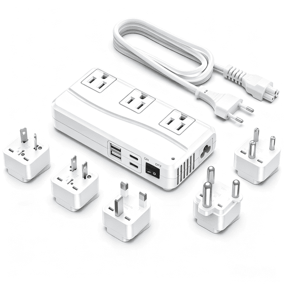 BESTEK 220V to 110V Step Down Voltage Converter 300W, International Travel Power Adapter with 2 USB-C PD 20W Fast Charging & 2 USB-A, 3 AC Converter for US Devices in EU/UK/AU/JP/India/South Afric