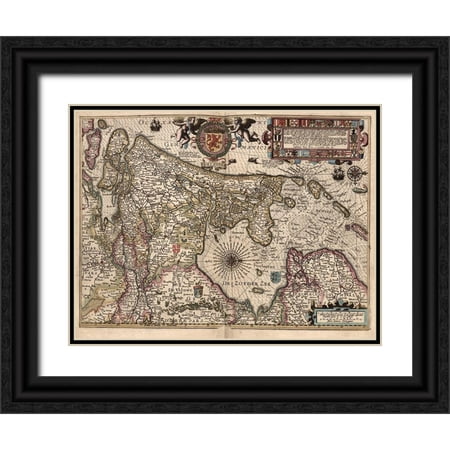 Vintage Maps 14x12 Black Ornate Wood Framed with Double Matting Museum Art Print Titled - Holland and The Zuider Zee