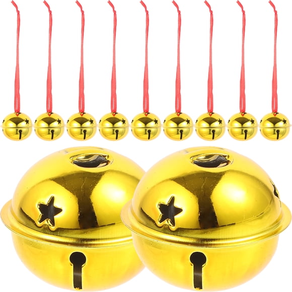 GOOHOCHY 21 cascabeles navideños de estrella de cinco puntas, mini cascabeles brillantes y creativos, hechos a mano (20 cascabeles dorados de 4 cm + cinta de 10 m).