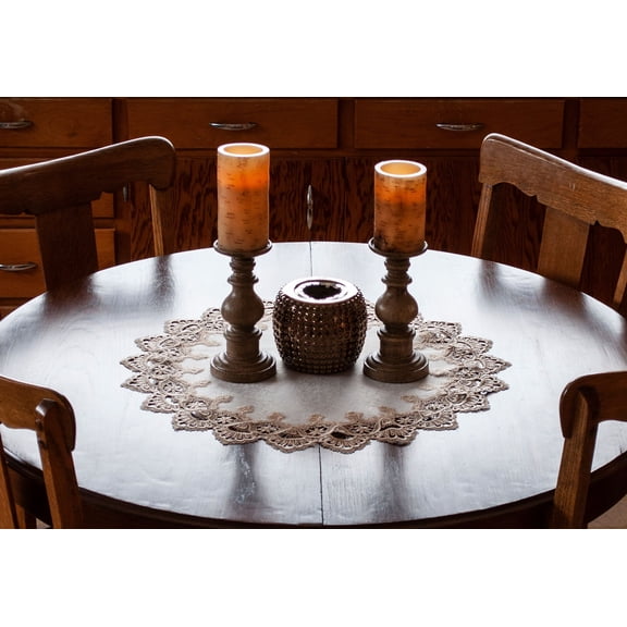 Gold European Lace and Antique Jacquard Fabric Round Doily, Table Topper (23"/33")