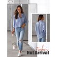 thumbnail image 7 of Nlife Women Striped Lapel Collar Long Sleeve Single Breasted Pocket Shirt, 7 of 7