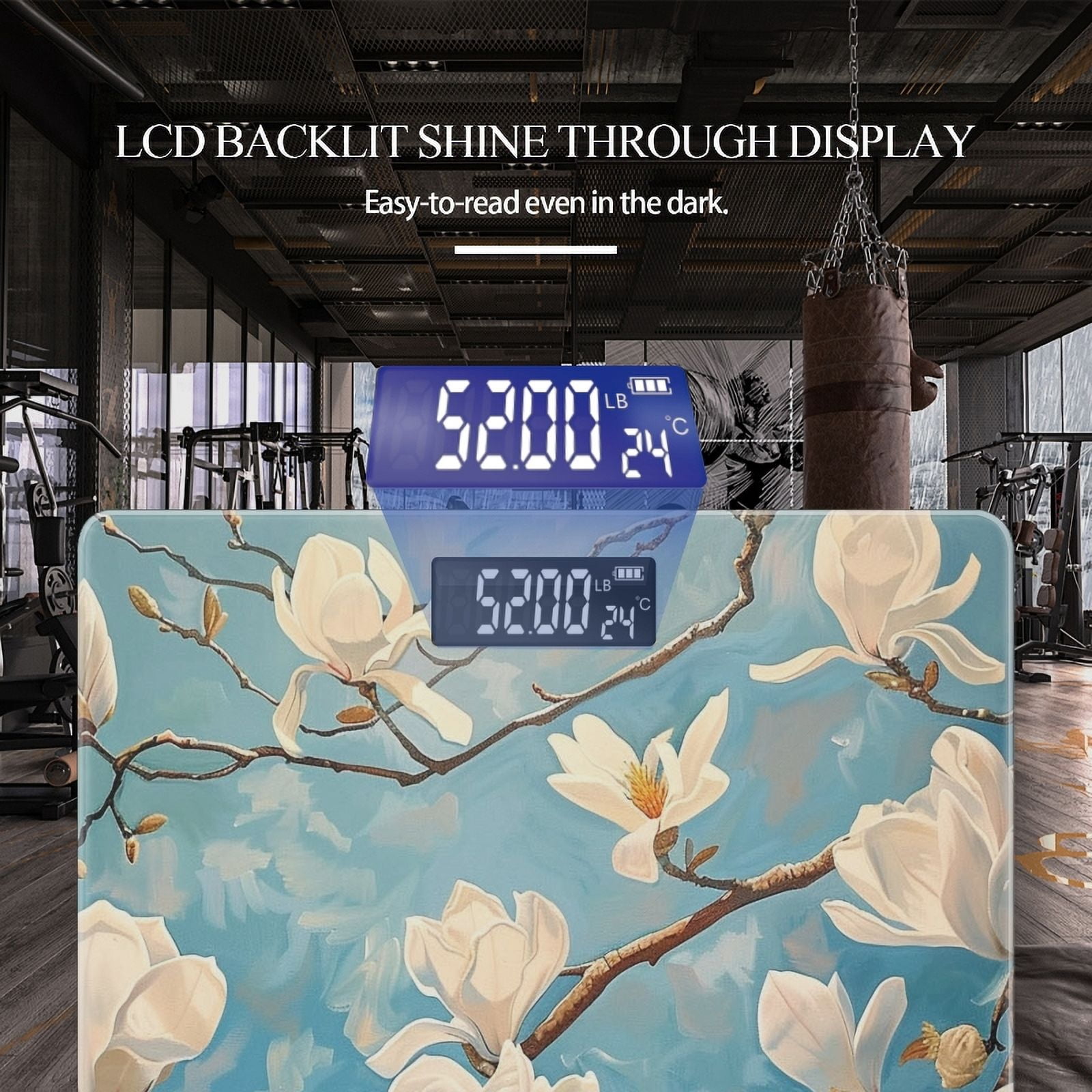 High Precision Body Weight Scale Smart Bathroom Scales with Large LCD Display(400lbs),Decorative for Bedroom-White Magnolia Flowers On The Branches