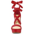 thumbnail image 2 of BLISSFUL STEP Women's Lace Up Platform Block Heel Sandals Red (Size 8), 2 of 8