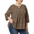 thumbnail image 4 of Unique Bargains Women's Plus Size Babydoll Round Neck Elbow Sleeve Floral Tops 4X Black Beige, 4 of 6