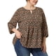 thumbnail image 4 of Blusas de flores de talla grande para mujer Agnes Orinda, tops para el Día de la Madre, con llavero y volantes, de 3/4 de manga, 2X, negro y beige, 4 of 6