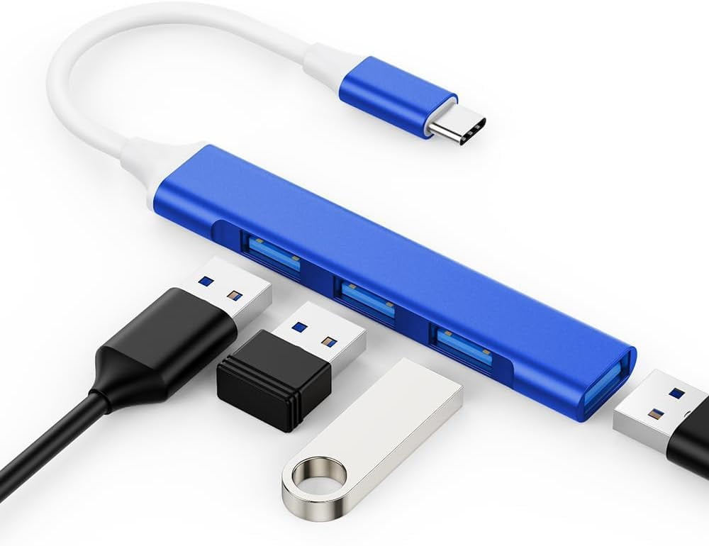 USB C to USB Hub Adapter, 4 Port (1 USB 3.0 + 3 USB 2.0), 5Gbps High Speed Data, Slim Aluminum Type C Hub for MacBook & USB-C Laptops (Royal Blue)