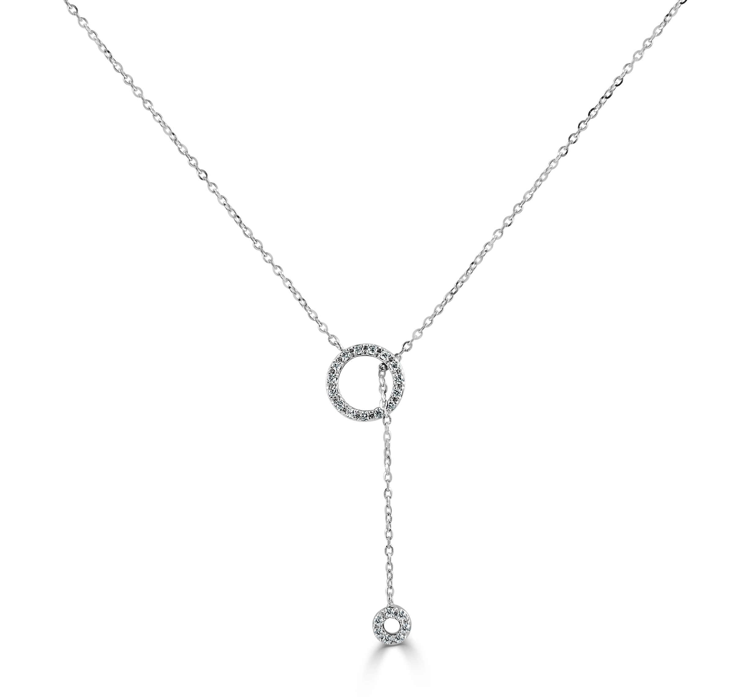 Joelle Diamond Dangle Circle Necklace 14K White Gold 1/10ct TDW Adjustable to 16 inch, 17 inch \u0026 18 inch Chain, Women's